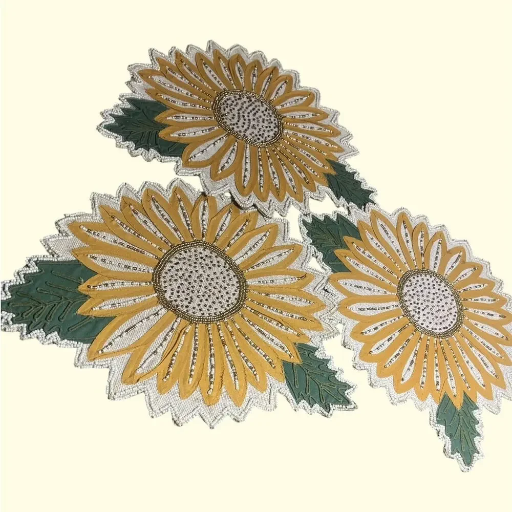 Celebrate Together Set of 3 Beaded & Sequined Sunflower Place Mats 16